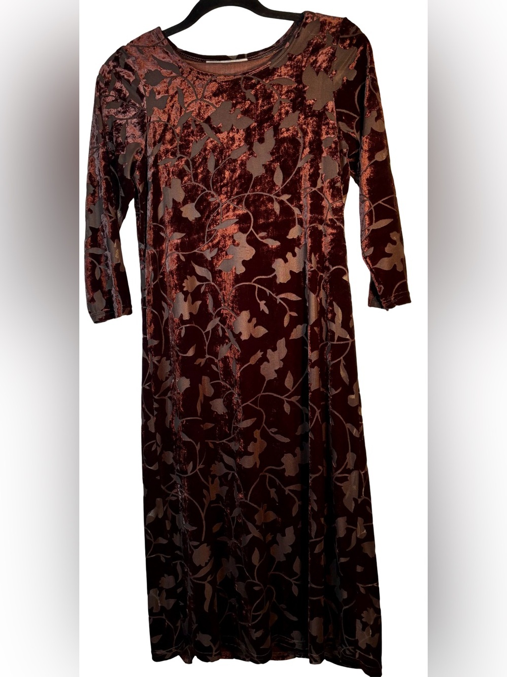 Caron Joy burnout Velvet and 90% silk Floral Maxi Dress in deep brown